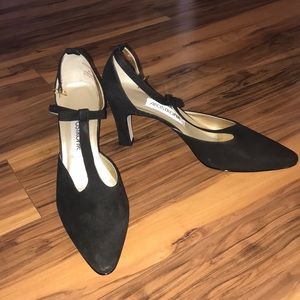 Black felt high heels